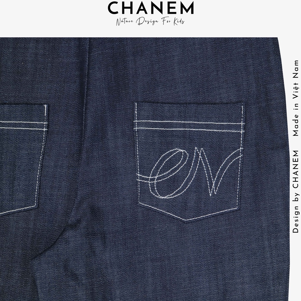 Quần yếm bò cho bé gái và bé trai NELLY CHANEM có túi trước, điều chỉnh được chiều dài dây cho bé từ 1 - 10 tuổi