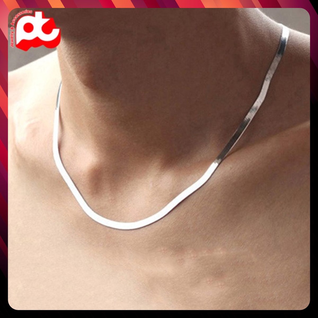 Dây chuyền nam titan cao cấp đẹp sang trọng thép không gỉ dây mì dẹp trangsucpt kích cỡ 3mm màu trắng PTDCNA43