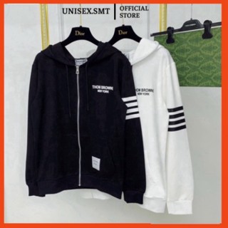  Áo khoác hoodie nỉ nam nữ Thom Browne dập chữ ngực thêu logo túi phối 4 sọc kẻ tay khoá zip kéo cực đẹp 