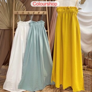 Đầm 2 dây dáng suông nhún ngực chất linen