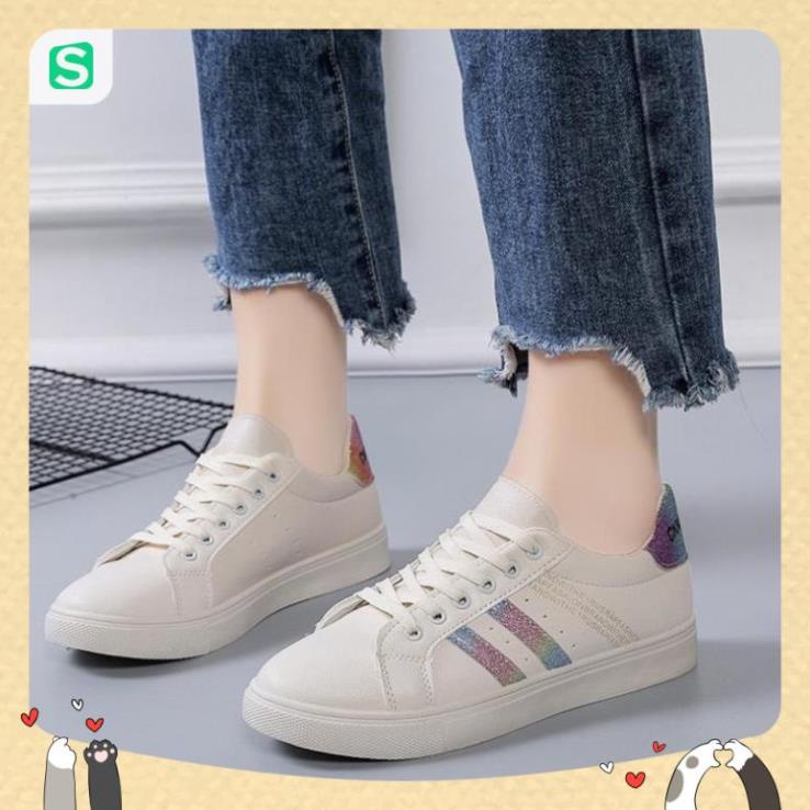 Giày thể thao nữ đế bằng màu trắng thời trang cho nữ năm 2023 Mã 8711