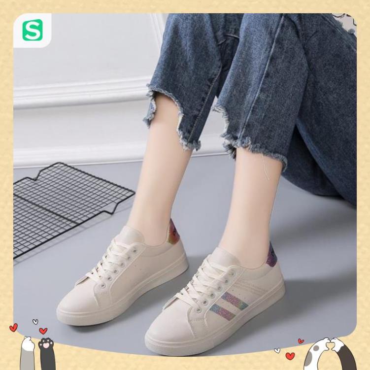 Giày thể thao nữ đế bằng màu trắng thời trang cho nữ năm 2023 Mã 8711