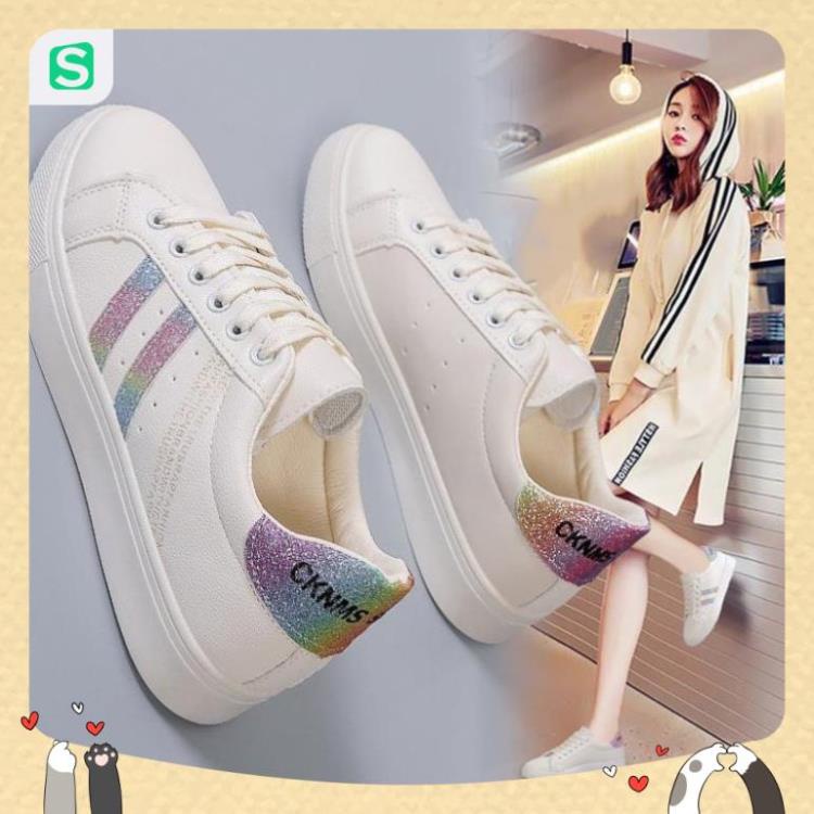 Giày thể thao nữ đế bằng màu trắng thời trang cho nữ năm 2023 Mã 8711