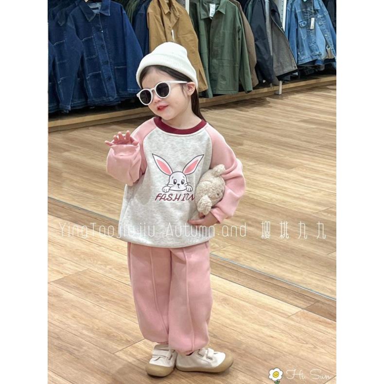 Sét bộ ghi xám phối hồng hình thỏ cho bé gái