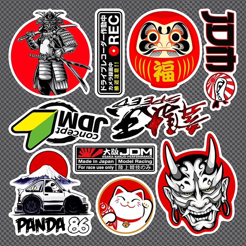 Set 8 - 13 Tem dán logo xe JDM size to siêu nét chính hãng decal không thấm nước công nghệ in MIMAKI