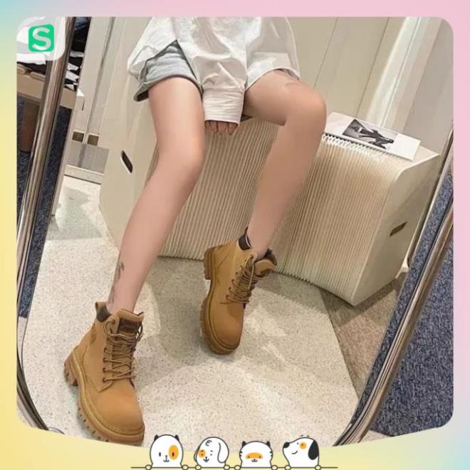 Giày bốt nữ boost nữ thời trang martin đế cao 5cm chiều cao chất liệu da trơn da lộn cho cặp đôi