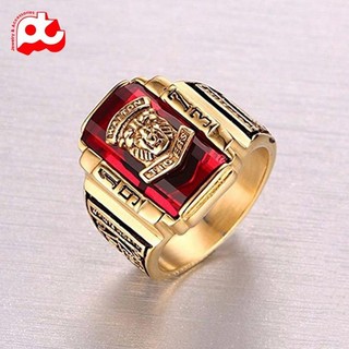 Nhẫn nam cao cấp thời trang inox đẹp titan thép không gỉ kiểu mạ vàng sư tử 1973 trangsucpt đá đỏ màu mạ vàng PTNNA218