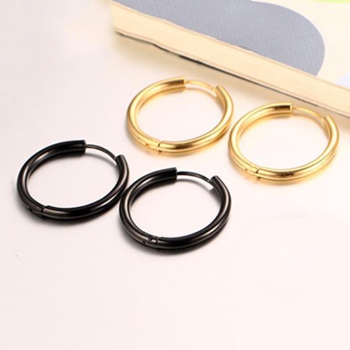 Bông tai nam titan 1 CHIẾC đẹp thời trang cao cấp inox thép không gỉ kiểu khoen tròn trangsucpt màu trắng PTBTNA155