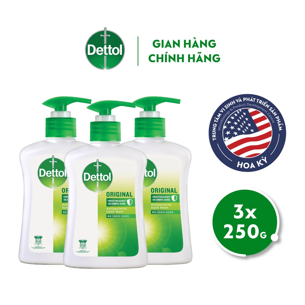 Combo 3 chai nước rửa tay Dettol kháng khuẩn – 250g/chai