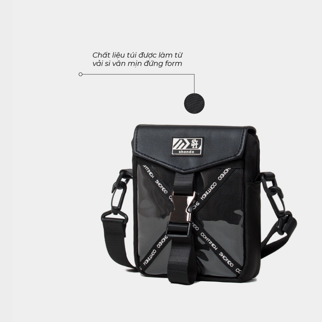 Túi Đeo Chéo Nam Nữ Shondo Logo SH Đen Viền Trắng TUIX12