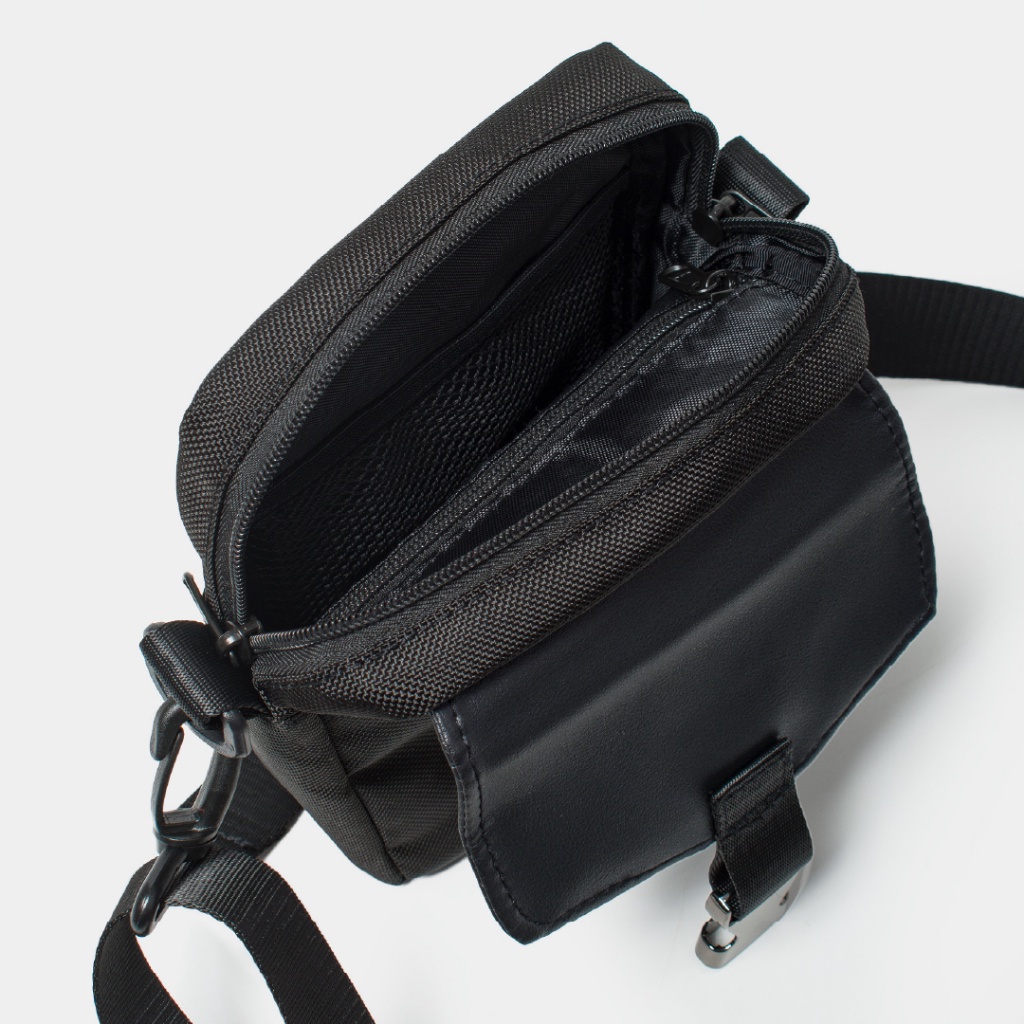 Túi Đeo Chéo Nam Nữ Shondo Logo SH Đen Viền Trắng TUIX12