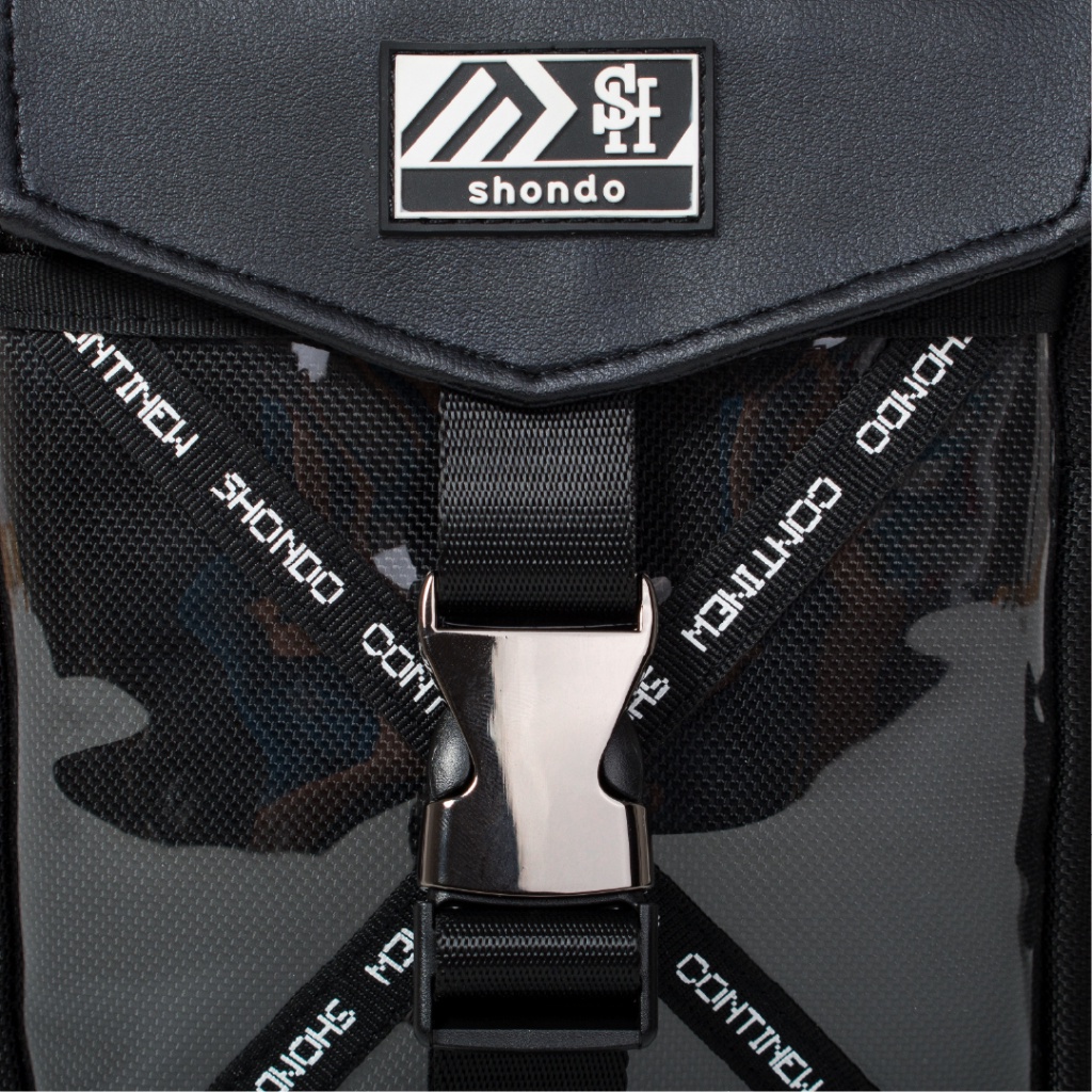 Túi Đeo Chéo Nam Nữ Shondo Logo SH Đen Viền Trắng TUIX12