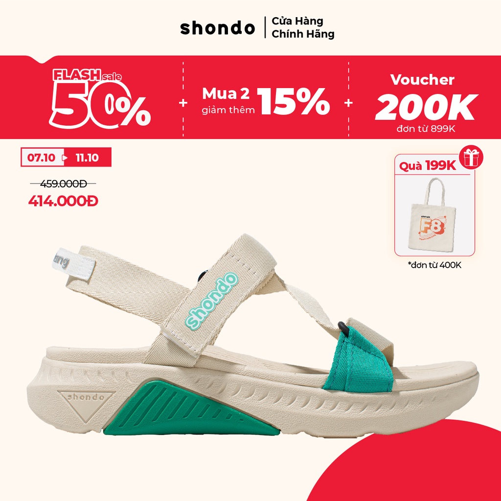  Giày Sandals Nam Nữ Shondo F7 Racing Be Xanh Lá Nhạt F7R2525