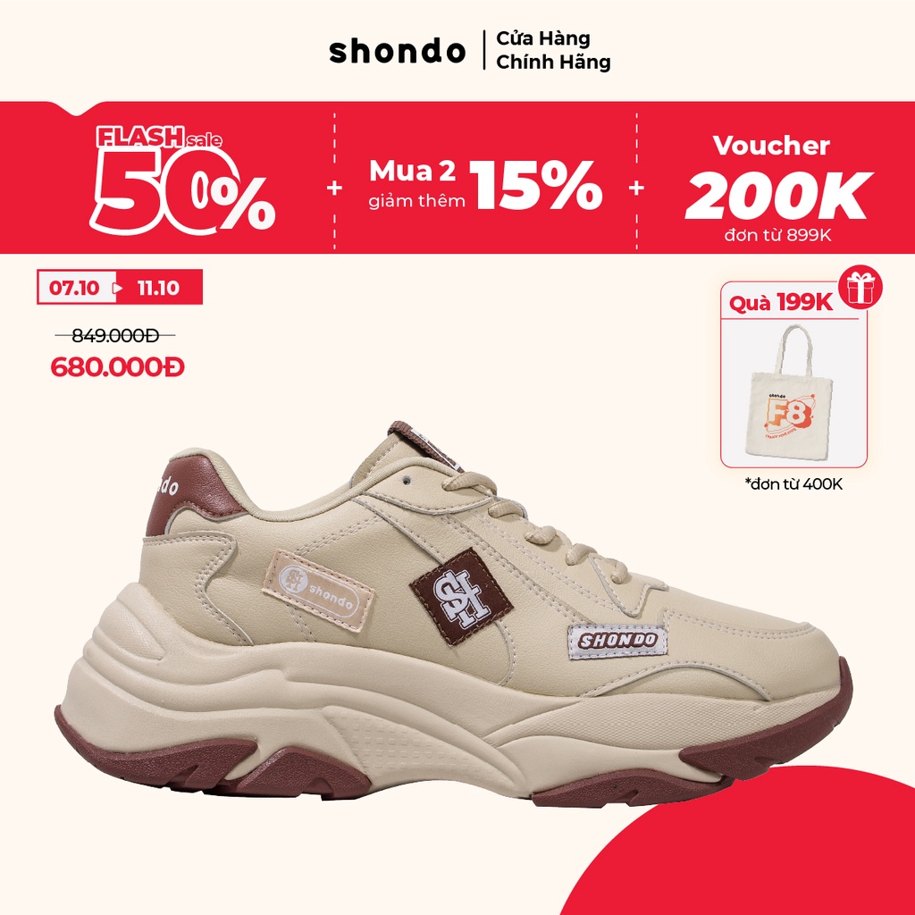 Giày Shondo Chunky S1 Stamp Be Nâu CHN2929