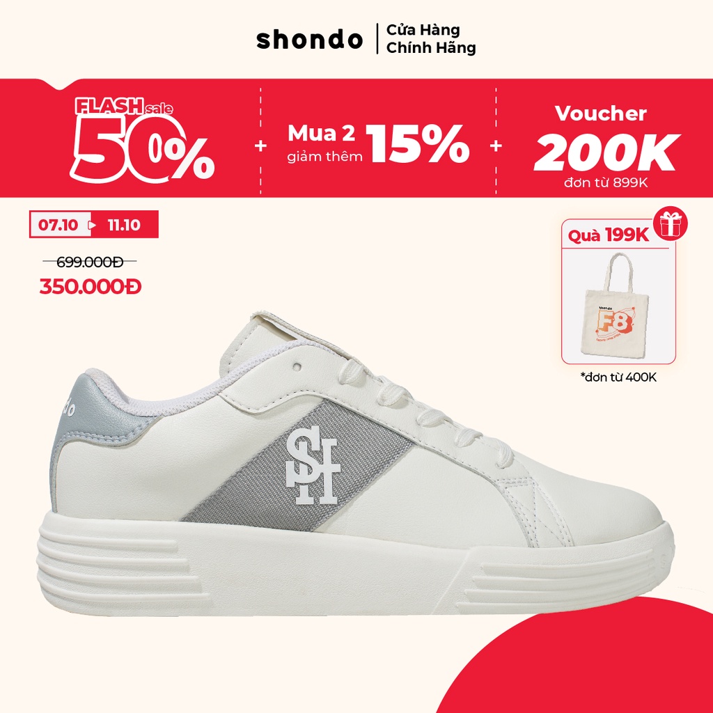 Giày Thể Thao Sneaker Độn Đế Nam Nữ Shondo Class1 Trắng Dây Dù Lớn Xám Bền Nhẹ Đẹp SND0200