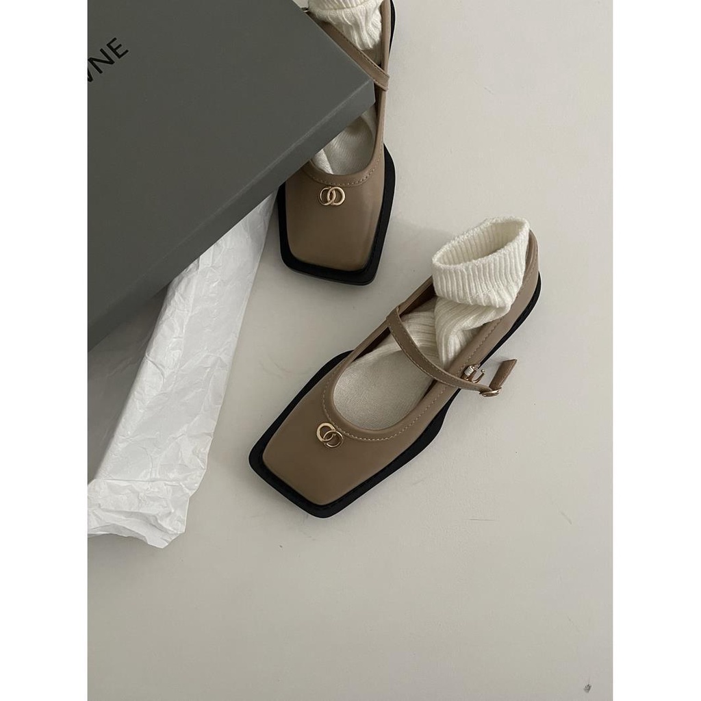 Giày Búp Bê Da Cao Cấp Mũi Vuông Phong Cách Pháp Cổ Điển Thời Trang 2023 Dành Cho Nữ