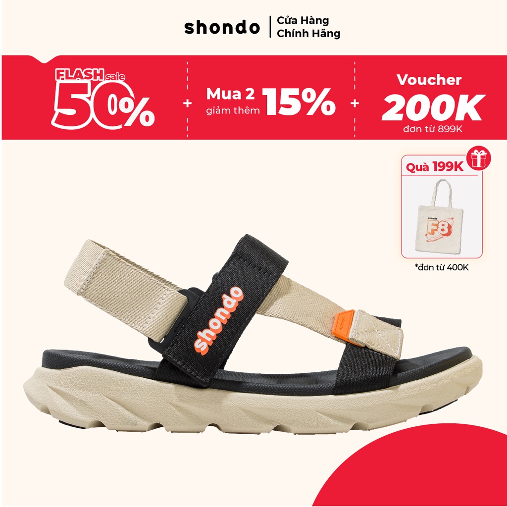 Giày Sandal Nam Nữ Shondo Êm Chân, Bền F6 Sport Be Đen F6S2510