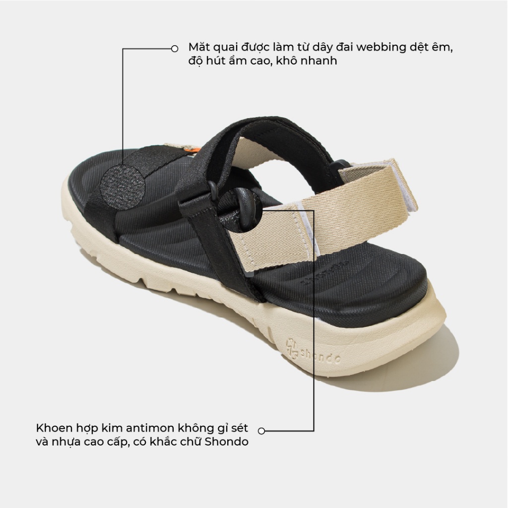 Giày Sandal Nam Nữ Shondo Êm Chân, Bền F6 Sport Be Đen F6S2510