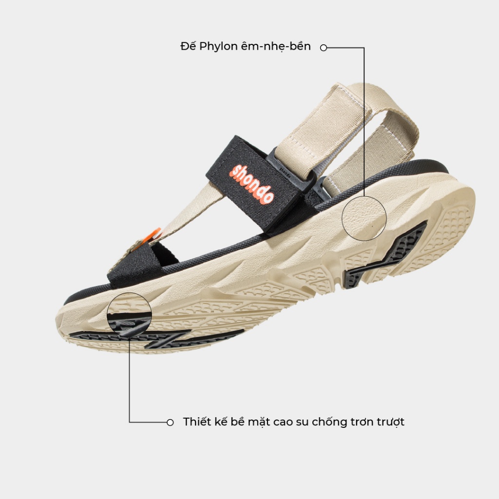 Giày Sandal Nam Nữ Shondo Êm Chân, Bền F6 Sport Be Đen F6S2510