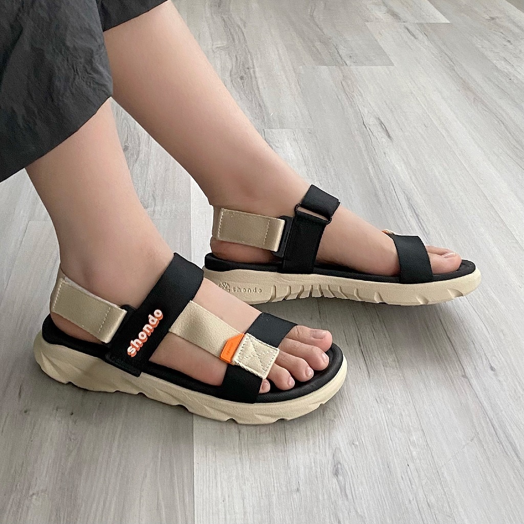 Giày Sandal Nam Nữ Shondo Êm Chân, Bền F6 Sport Be Đen F6S2510