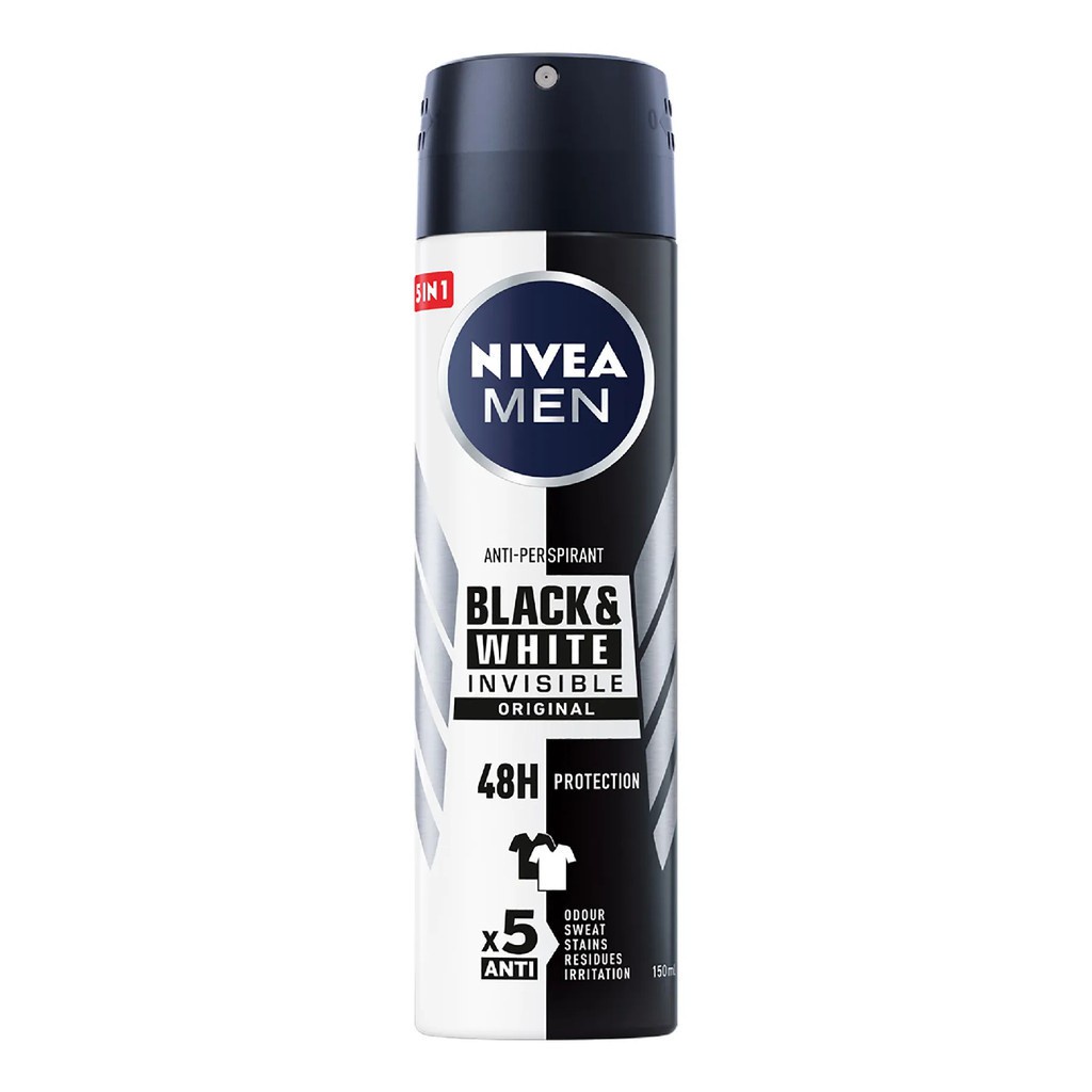 Xịt Ngăn Mùi NIVEA MEN Black&White Ngăn Vệt Ố Vàng Vượt Trội - Hương Nhẹ Nhàng (150 ml) - 82241