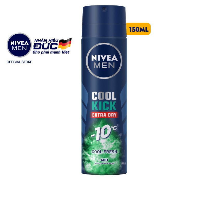 Xịt Ngăn Mùi NIVEA MEN Cool Kick Mát Lạnh - Thơm Sảng Khoái (150 ml) - 83165