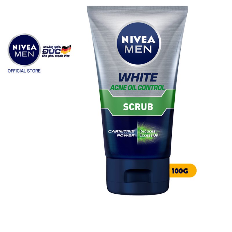 Sữa Rửa Mặt NIVEA MEN White Kiểm Soát Nhờn | Chứa Hạt Mát-xa (100 g) - 84428