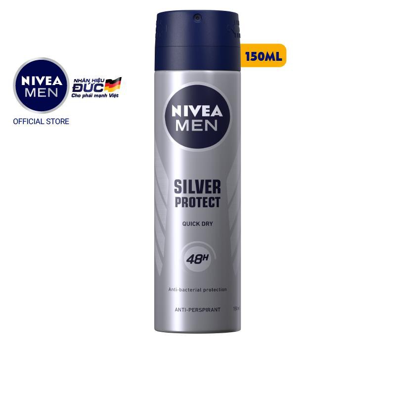 Xịt Ngăn Mùi NIVEA MEN Silver Protect Phân Tử Bạc Ngăn Khuẩn Gây Mùi Vượt Trội (150 ml) - 82959