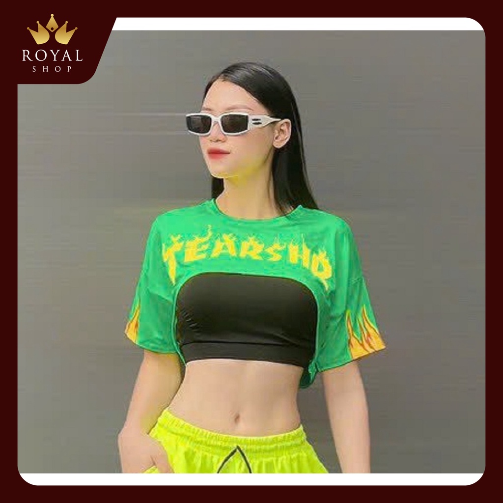 Áo Croptop Mặc Ngoài Họa Tiết Chữ TEAR Tập Dance Sport, Aerobic, Đồng Phục Đội Nhóm