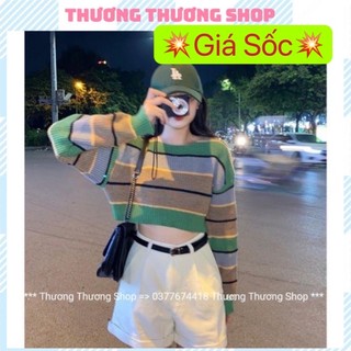 Áo len sọc xanh croptop kẽ ngang áo phong cách hàn quốc trẻ trung năng động_thương thương shop.