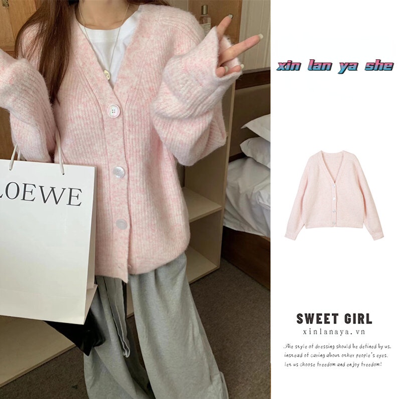 Áo Khoác cardigan Dệt Kim Cổ v Tay Dài Thời Trang Thu Đông Cho Nữ