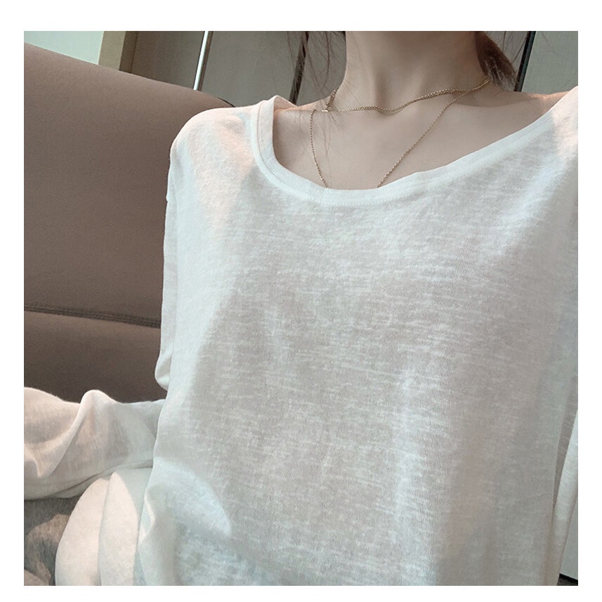 Áo Thun cotton Tay Dài Dáng Rộng Phong Cách Hàn Quốc Cho Nữ