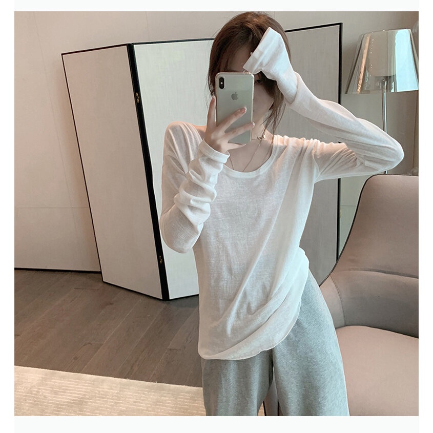 Áo Thun cotton Tay Dài Dáng Rộng Phong Cách Hàn Quốc Cho Nữ
