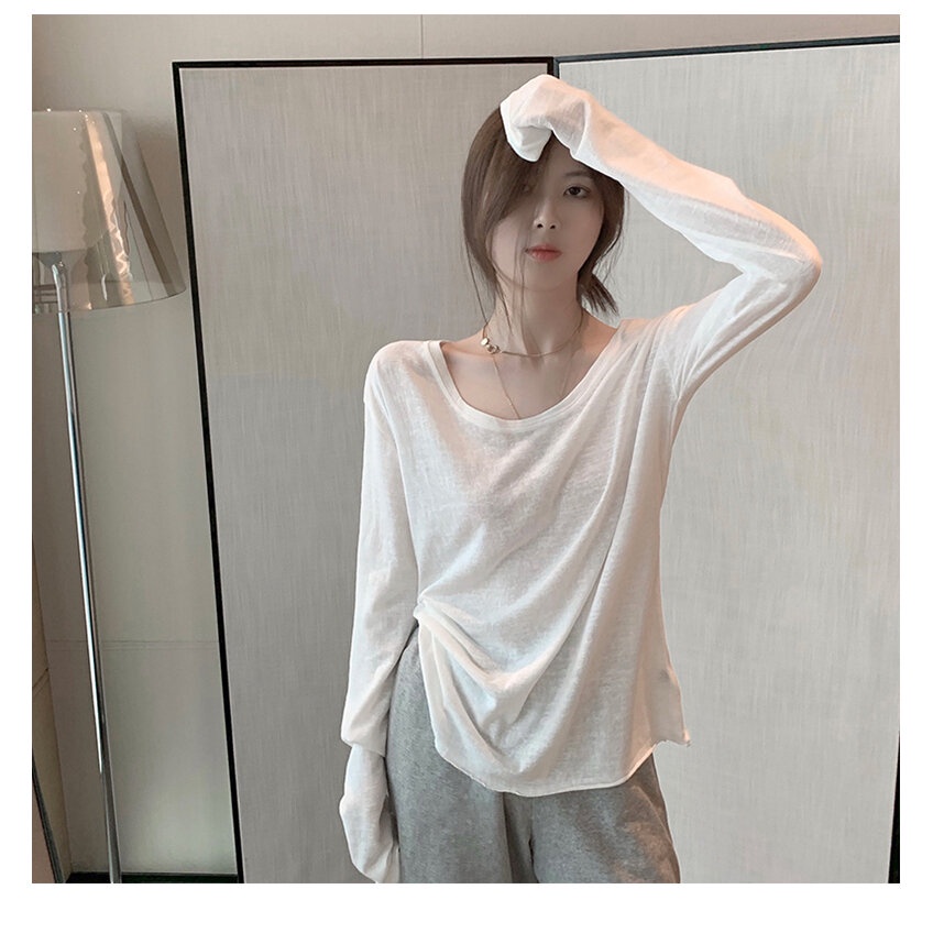 Áo Thun cotton Tay Dài Dáng Rộng Phong Cách Hàn Quốc Cho Nữ