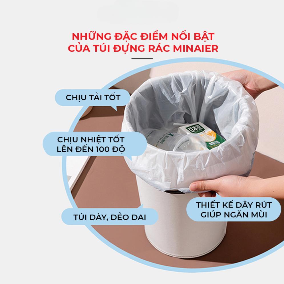 Túi Đựng Rác Dây Rút Mainaier, Cuộn 100 Túi Đựgn Rác Tự Phân Hủy Chống Rò Rỉ Nước Kích Thước 45x50cm siêu dai