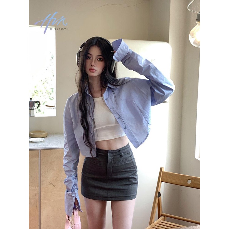 Áo Sơ Mi Tay Dài Dáng Ngắn Thời Trang Xuân Thu Cho Nữ