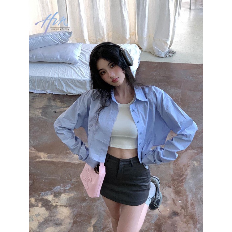 Áo Sơ Mi Tay Dài Dáng Ngắn Thời Trang Xuân Thu Cho Nữ