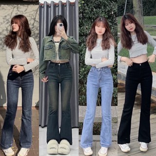 (Ảnh Feelfree) Quần Jeans Ống Loe Feelfree Chất Jean Co Giãn Cạp Cao VNXK Cao Cấp Có Loại Cho Bigsize Nấm Lùn QJ06 (clip