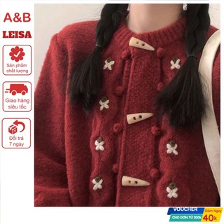 Áo khoác len cách điệu leisa có hoa thêu, áo cardigan len dệt kim siêu đáng yêu