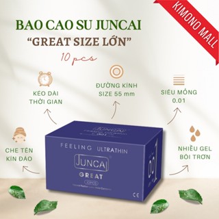 Bao cao su Juncai Size to 55mm Siêu mỏng 0.01 Great Hương dâu Nhiều gel bôi trơn Mát lạnh, Hộp 10 bcs kimono_olo_store