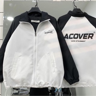 Áo Khoác Dù Jacket ACOVER đen phối trắng form rộng unisex nam nữ chống nắng vải dù 2 lớp - TT Zun shop