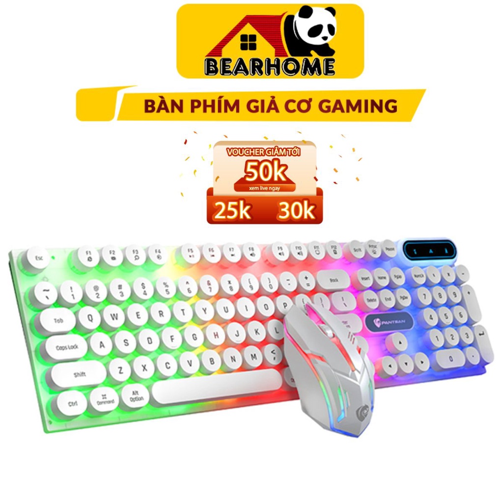 Bàn phím máy tính gaming giả cơ nút tròn Led RGB có dây chống nước chuyên chơi game, làm việc văn phòng phím đàn hồi tốt