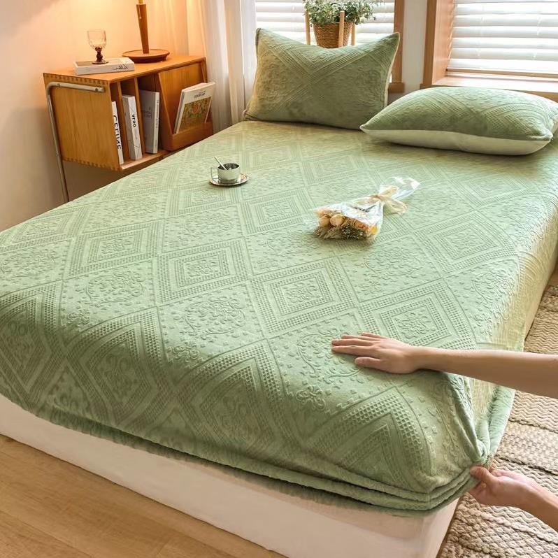 Sét ga gối nỉ nhung in hoa cao cấp, chất liệu nỉ ấm áp giữ nhiệt tốt ga bọc chun đủ kích thước
