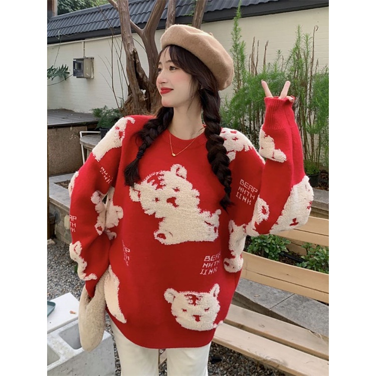 Áo Khoác sweater Dệt Kim Dáng Rộng In Họa Tiết Hoạt Hình Thời Trang Xuân Thu 2023