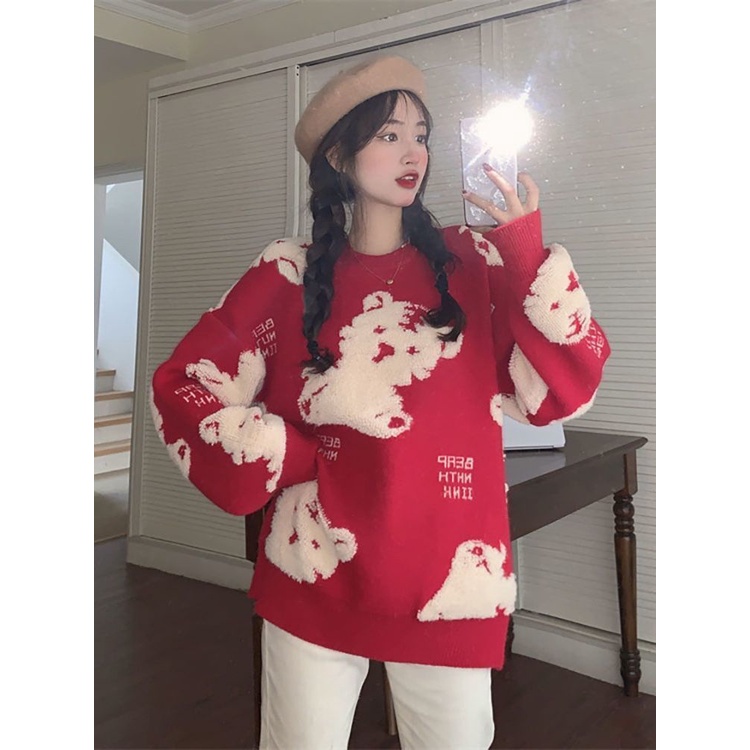 Áo Khoác sweater Dệt Kim Dáng Rộng In Họa Tiết Hoạt Hình Thời Trang Xuân Thu 2023