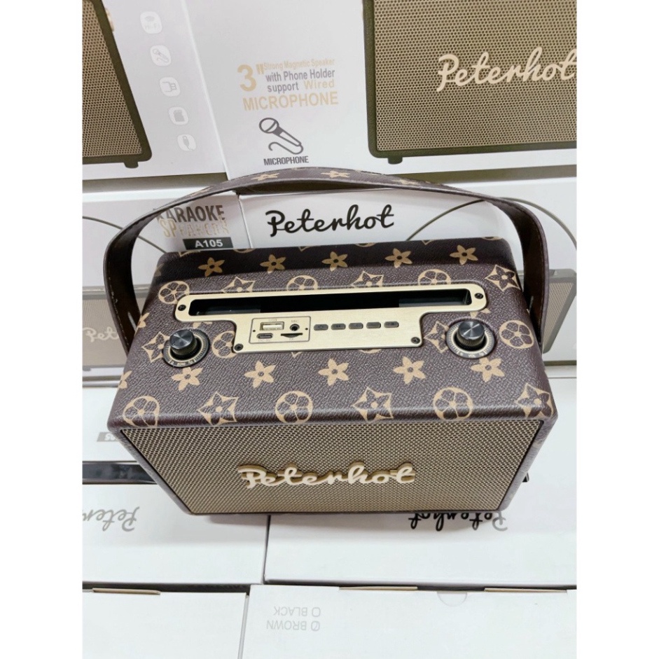 Loa Bluetooth Peterhot A105 Chính Hãng, Âm Thanh Siêu Đỉnh, Tích Hợp Cổng Micro 6.5 Karaoke Dây  - Music Official Strore