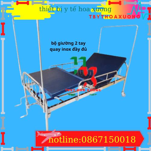 Giường bệnh nhân inox 2 tay quay, hàng dát hộp bền đẹp