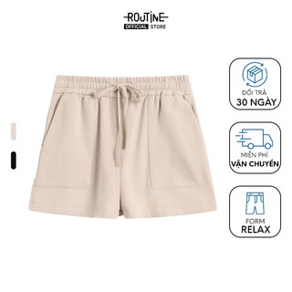 Quần Short Nỉ Nữ Ống Rộng Túi Ốp Cột Dây Trơn Form Relax - Routine 10F23PKSW001