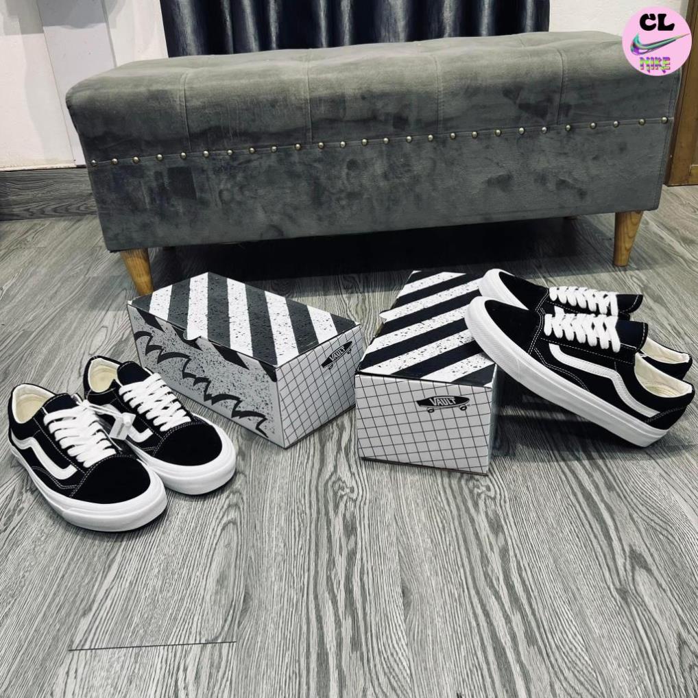 Giày Vans Vault Old Skool Bản Hàng Hịn, Vans Caro. Giày Vans Đen Vạch Trắng Nam Nữ-Công Giày