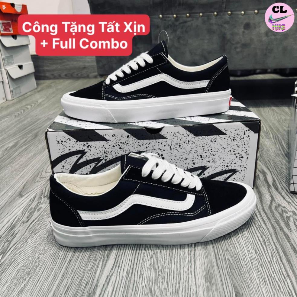 Giày Vans Vault Old Skool Bản Hàng Hịn, Vans Caro. Giày Vans Đen Vạch Trắng Nam Nữ-Công Giày